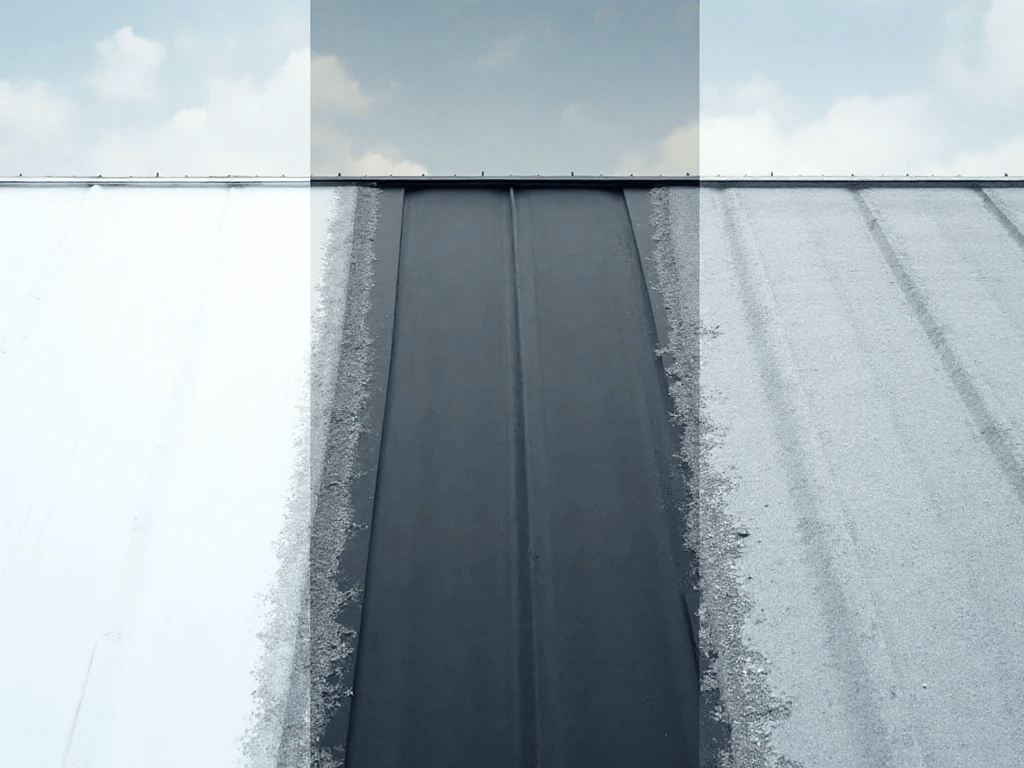 Excel Flat Roofing image showing side by side image of TPO, EPDM and PVC Roofing