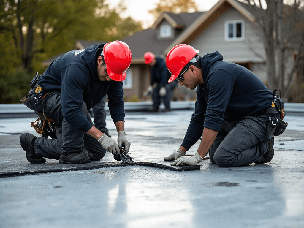 Excel Flat Roofing Professional roofer doing work on a residential home