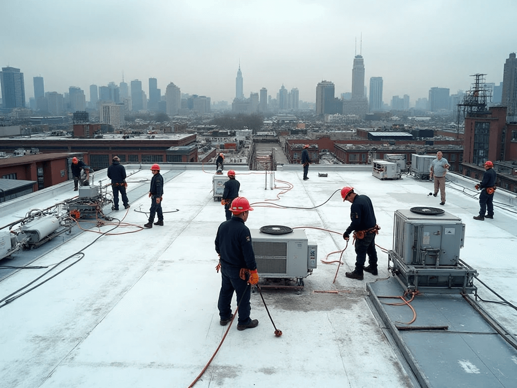 Excel Flat Roofing Professional roofer doing work on a commercial building roof