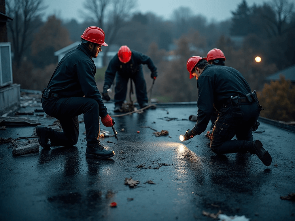 Excel Flat Roofing Professional roofer doing emergency roof repair in residential house