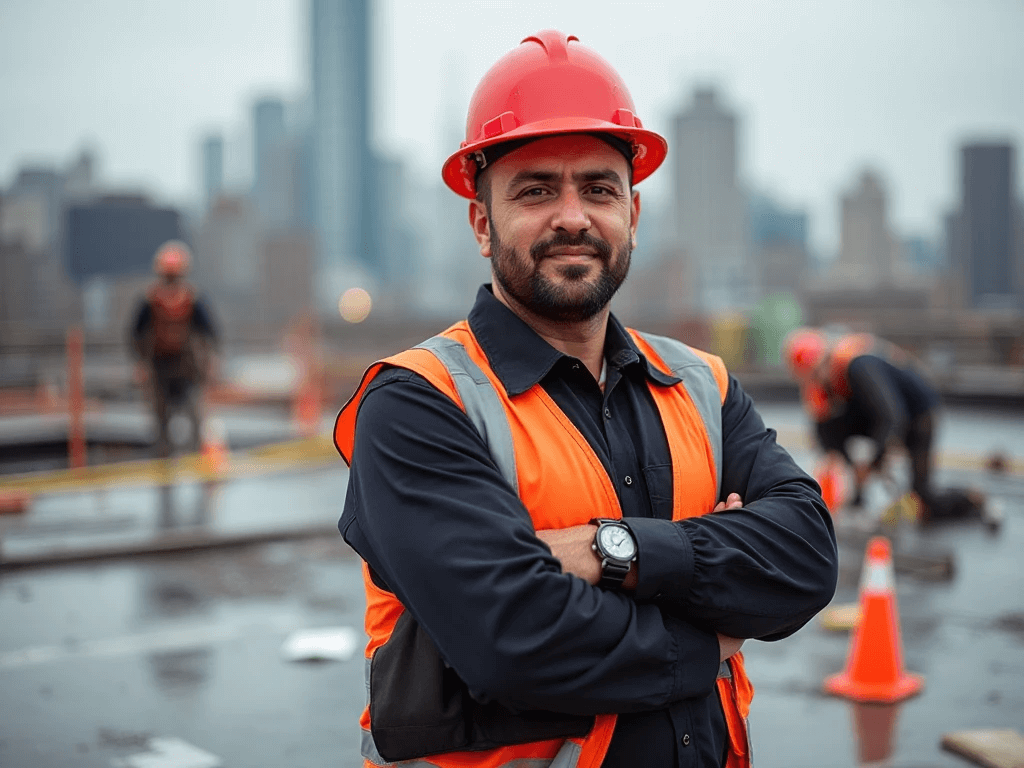 Excel Flat Roofing Safety officer crossed arms in complete uniform