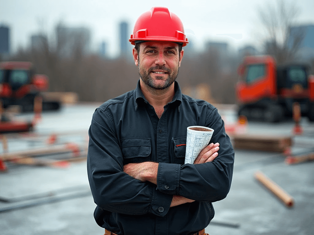 Excel Flat Roofing Professional roofer crossed arms while holding a roof blueprint