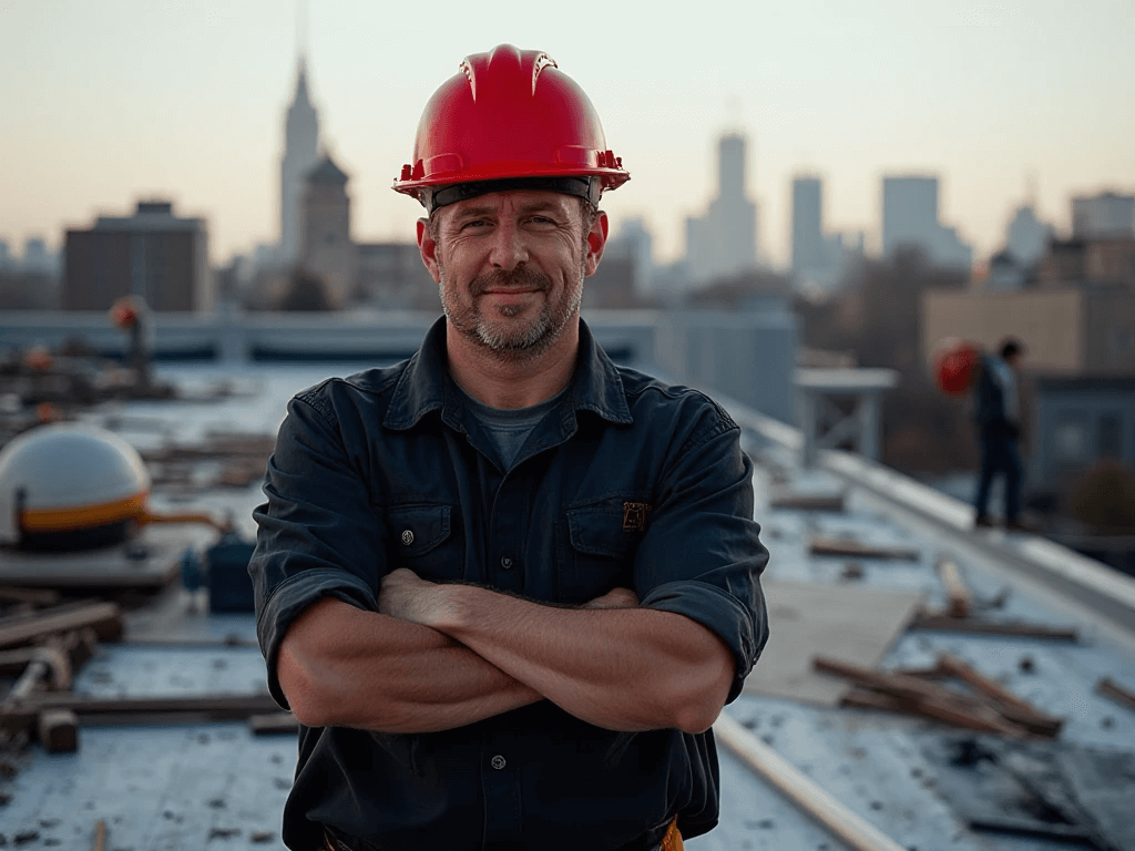 Excel Flat Roofing professional roofers smiling in complete uniform