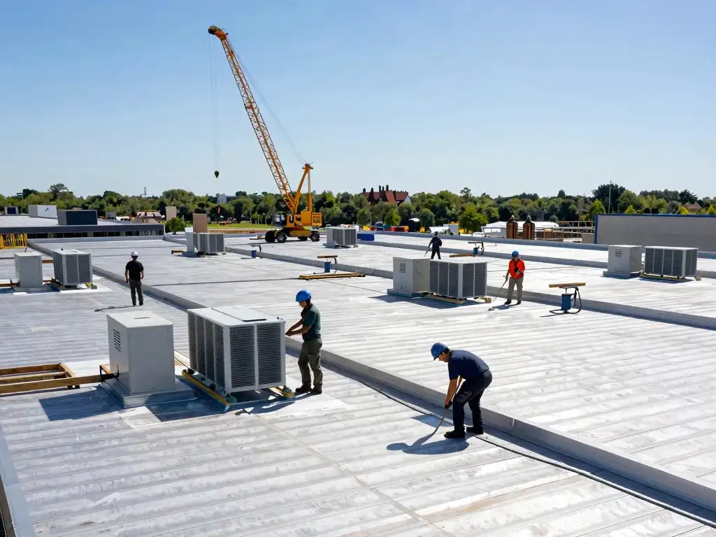 Excel Flat Roofing construction crew working in Suffolk County New York